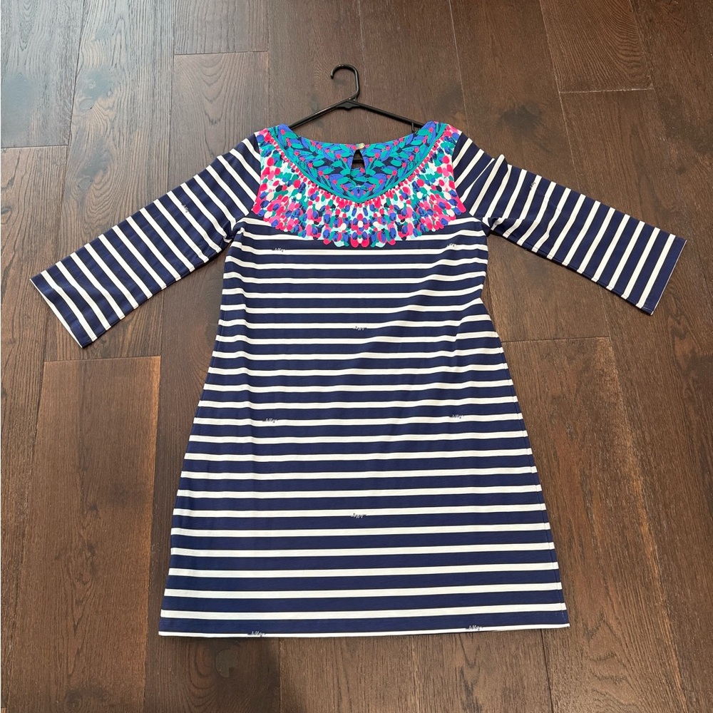 Lilly Pulitzer Striped 3/4 Sleeve Dress Navy/White Size Large